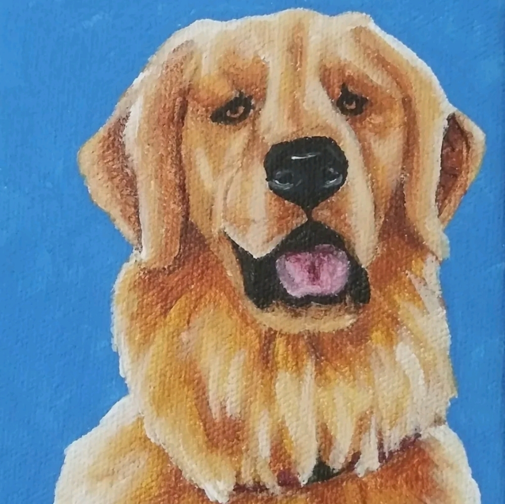 Original Art 4x5 Golden Retriever Painting Acrylic